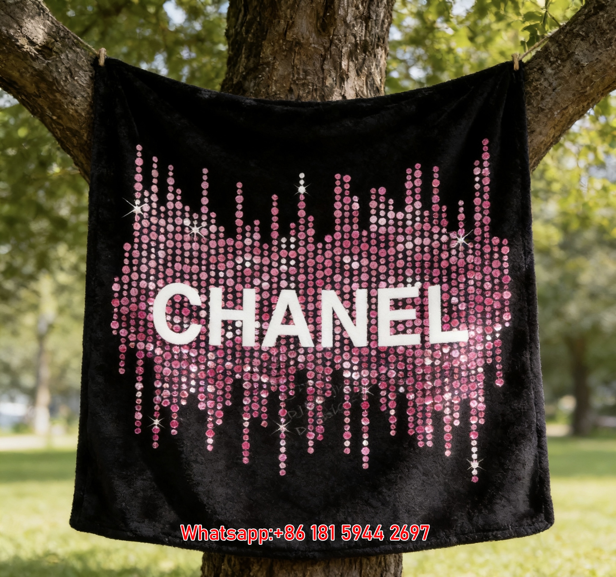 Luxury Pink Rhinestone Chanel Flannel Sofa Throw Blanket IMG_7013
